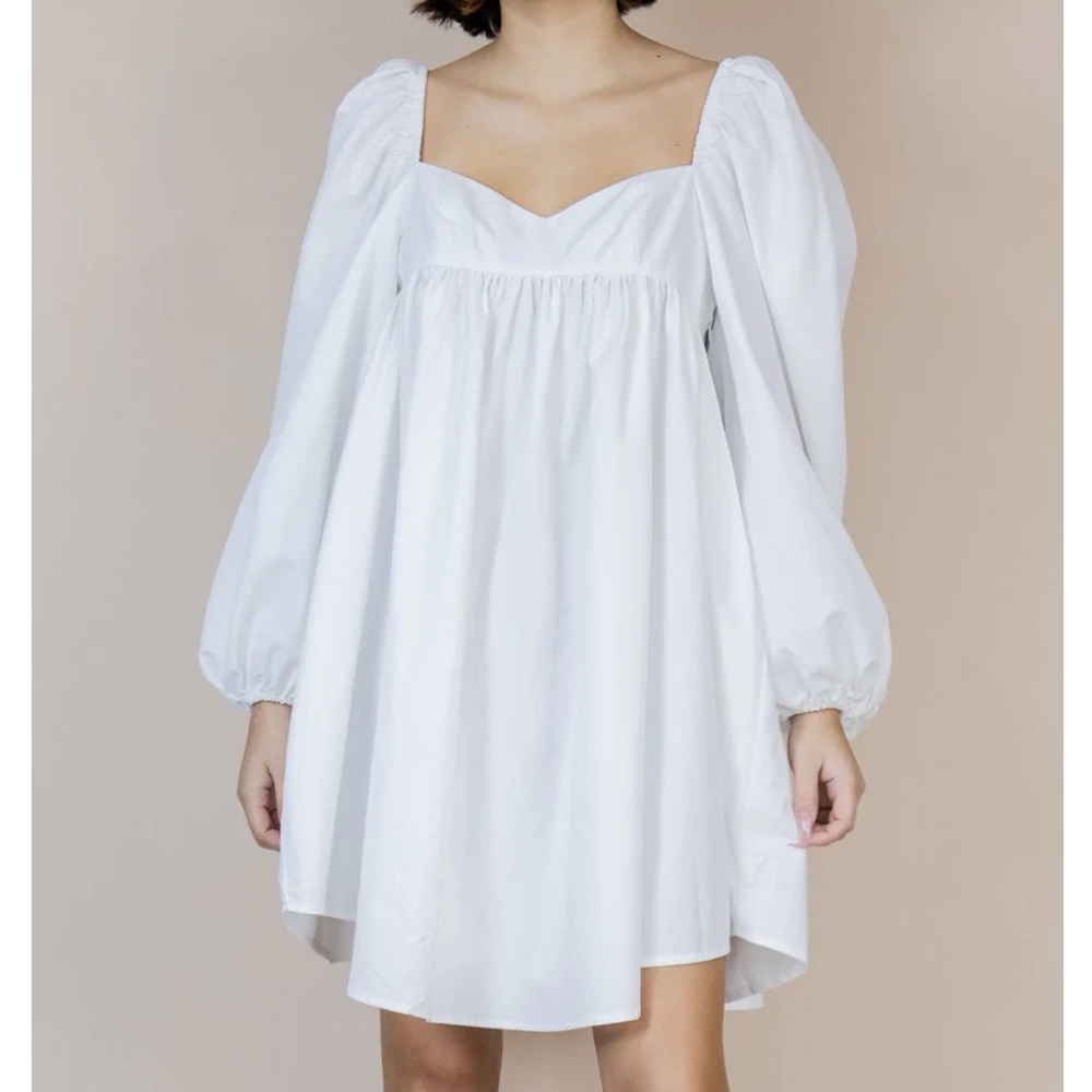 White Puff Sleeve Mini Dress